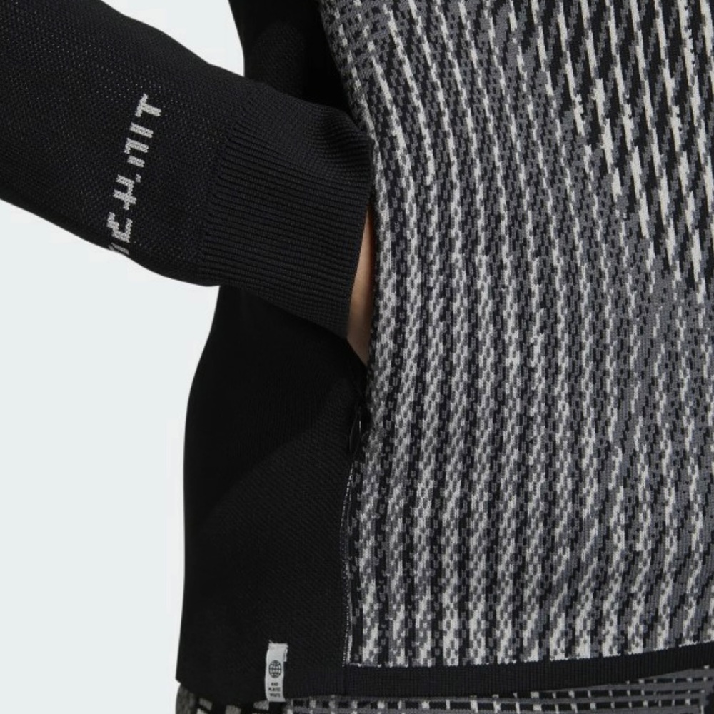 ADIDAS • Black/White/Grey/Yellow Abstract Print Full-Zip Hooded Knit Jacket, S - Picture 4 of 16